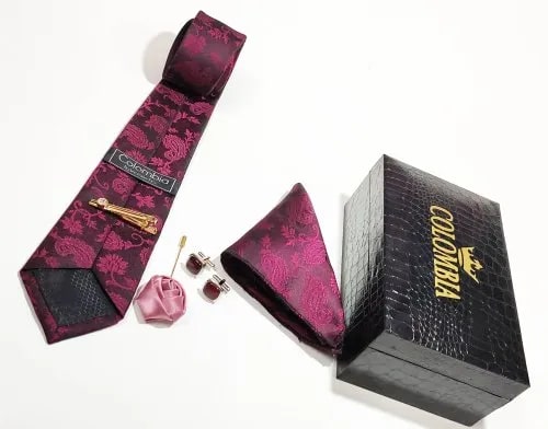 Wine Paisley Necktie Set