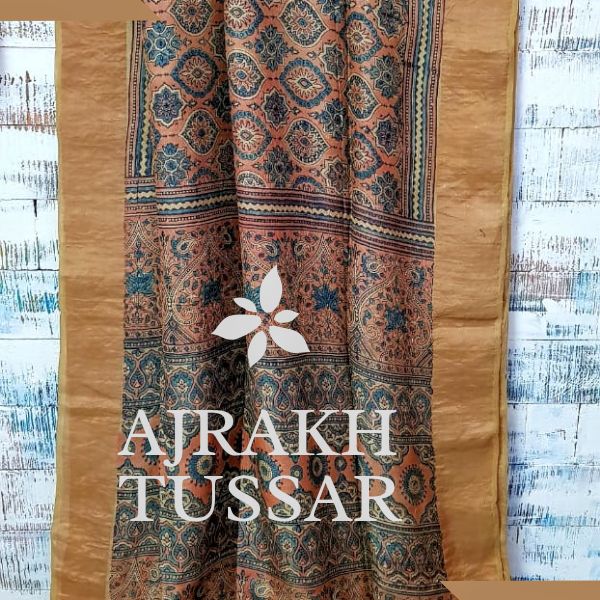 Ajrakh Tussar Silk Saree