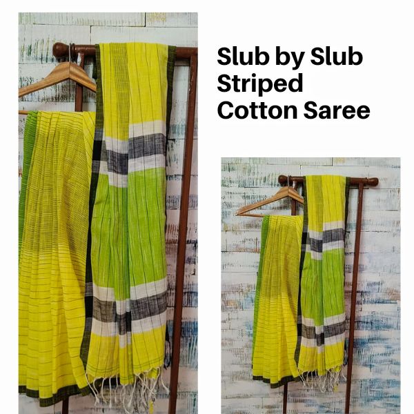 Slub by Slub Striped Cotton Saree