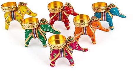 Recycled Material Elephant Tealight Candle Holder Home Decoration Item for Diwali (Multicolor, 8 X 5