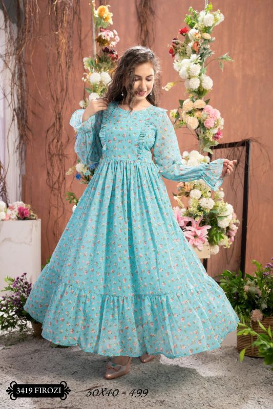 Georgette Palazzo Dress Firozi Color With Embroidery Work