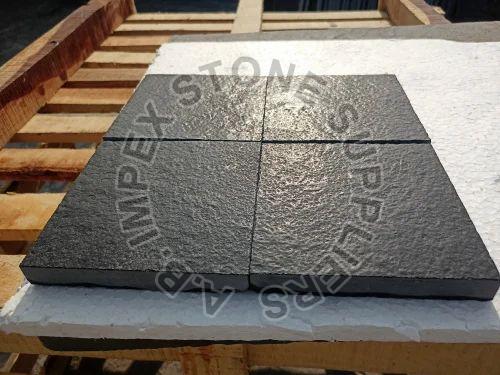 Leather Finish Black Limestone Slab