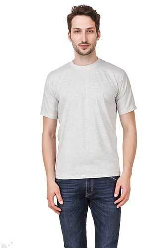Mens Round Neck Off White Plain T-Shirt