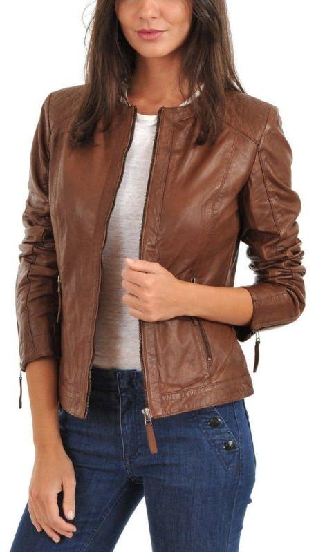Womens Pure Leather Brown Jacket