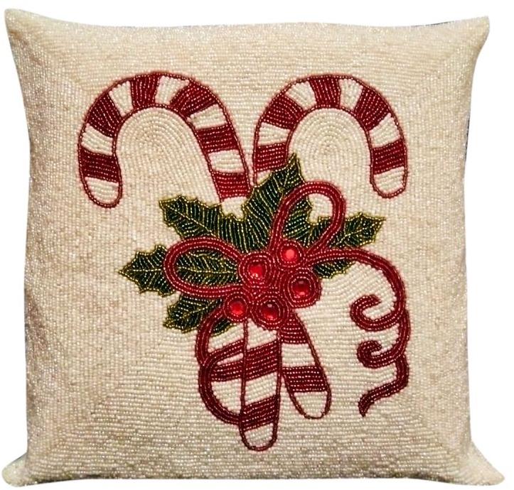 Handmade Christmas Candy Floss Beaded Cushion Cover