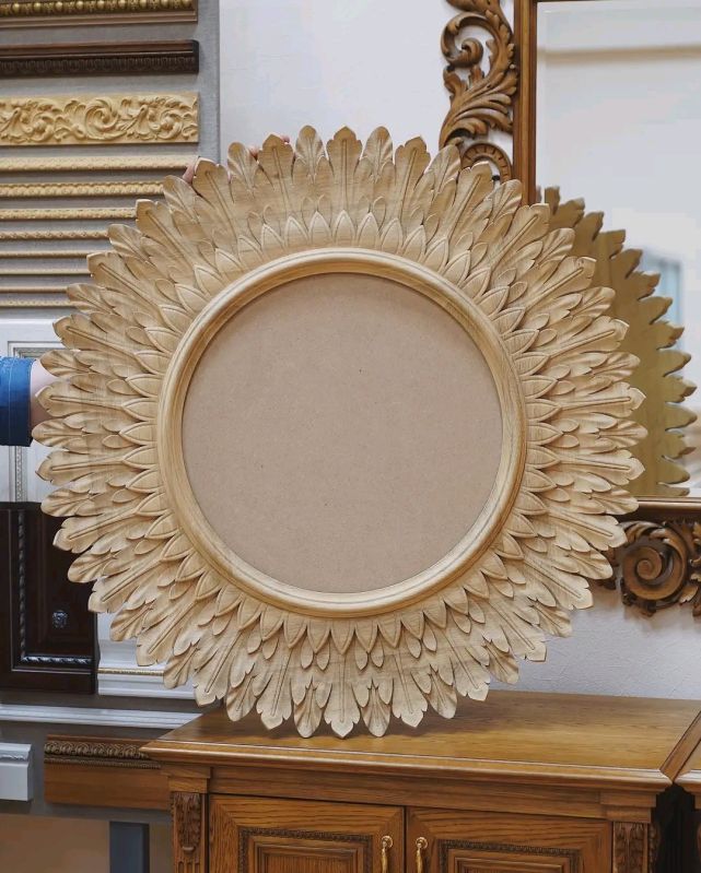 Wooden Frame Round Wall Mirror