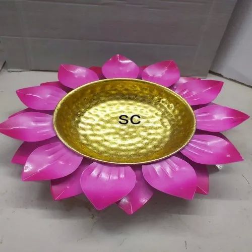 Pink Lotus Shape Brass Urli