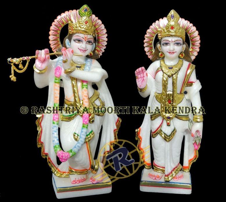 12 Inch Marble Radha Krishna Statue