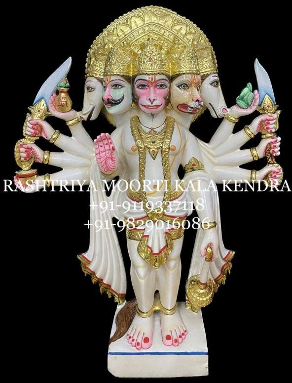5 Mukhi Golden Marble Hanuman Statue