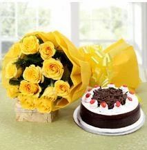 Yellow Cake and Flower Hamper