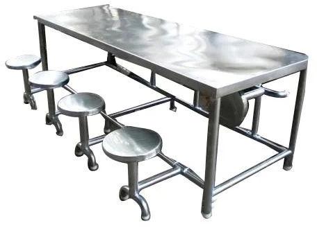 Stainless Steel 8 Seater Dining Table with Stools