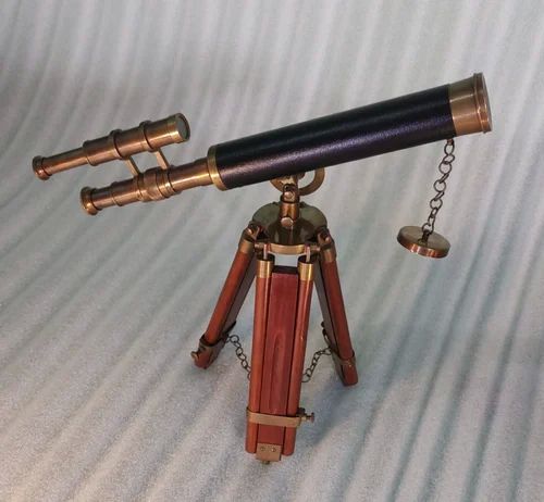 Wooden Tripod Brass Telescope