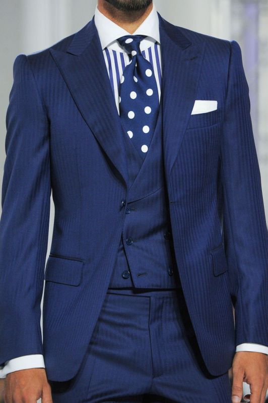 Men Royal Blue Blazer Plain 3 Piece Suit