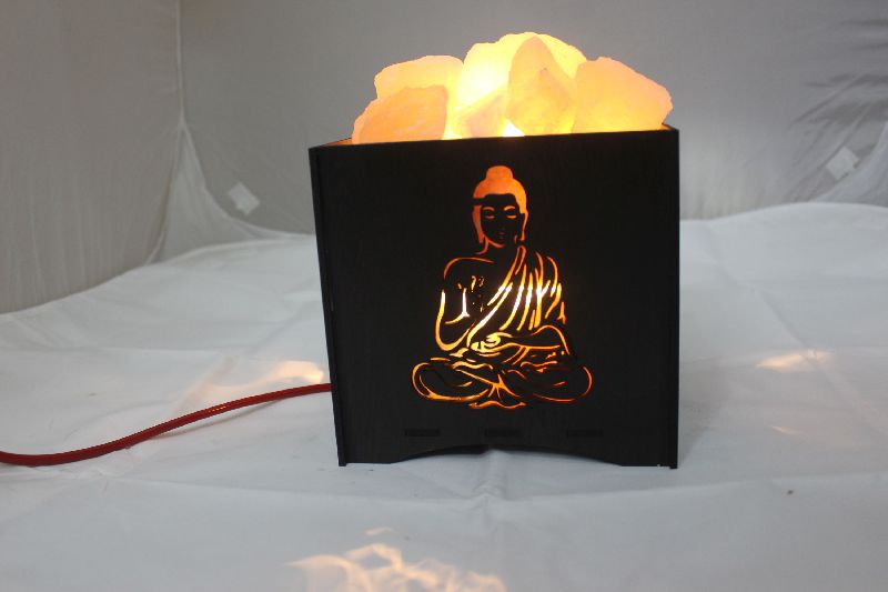 Buddha Wooden Basket Himalayan Rock Salt Lamp