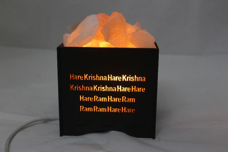 Hare Krishna Wooden Basket Himalayan Rock Salt Lamp
