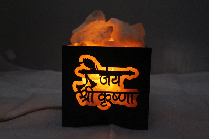 Jai Shri Krishna Wooden Basket Himalayan Rock Salt Lamp