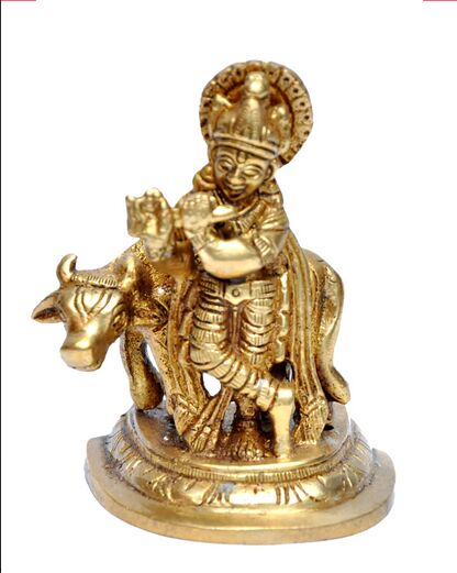 Brass Lord Krishna with Cow