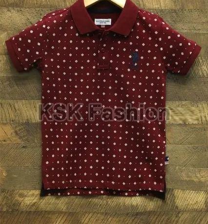 Lycra Cotton Kids Printed Collar T Shirt