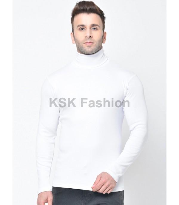 Men White High Neck T-Shirt