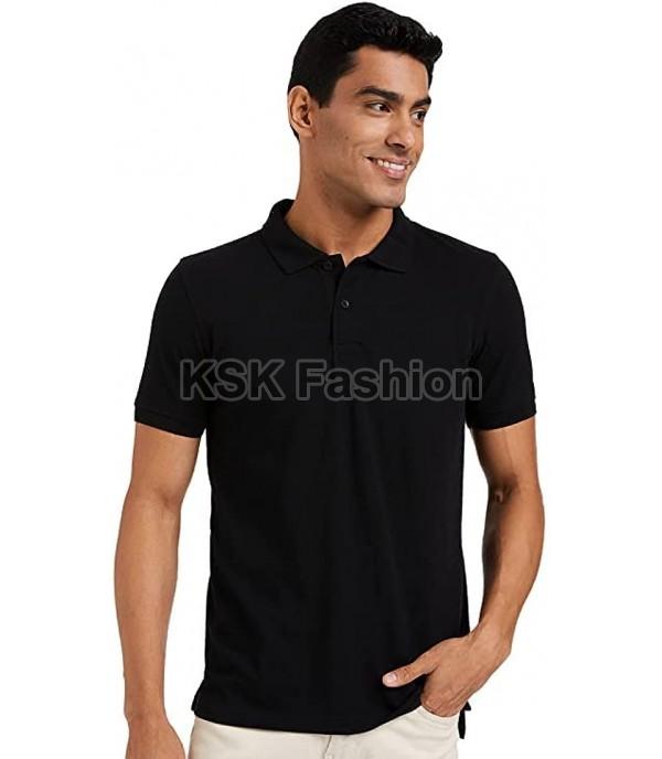 Mens Black Polo Cotton Lycra T-Shirt