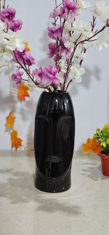 Ceramic Face Shape Black Flower Pot