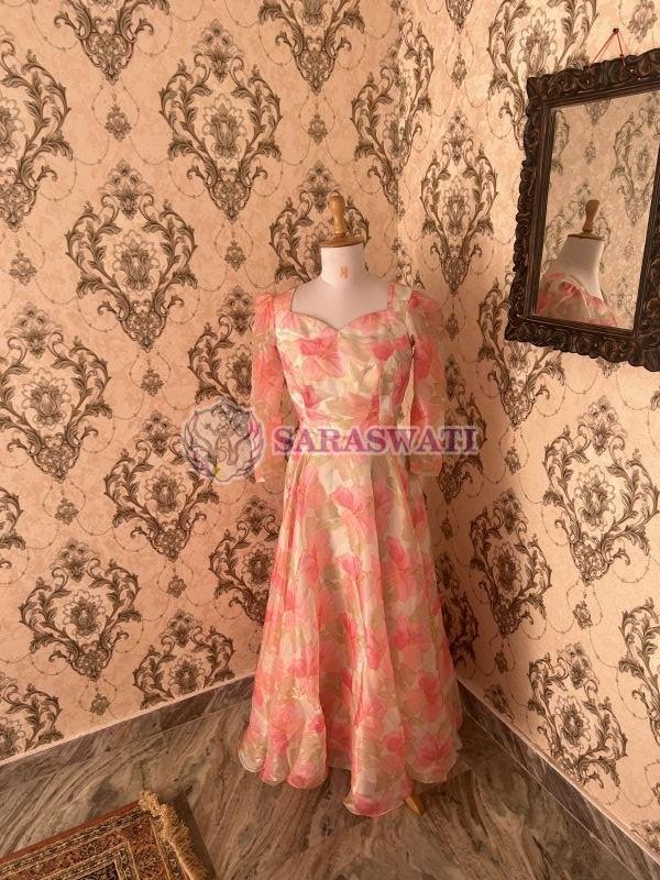 Peach Readymade Long Indo Western gown