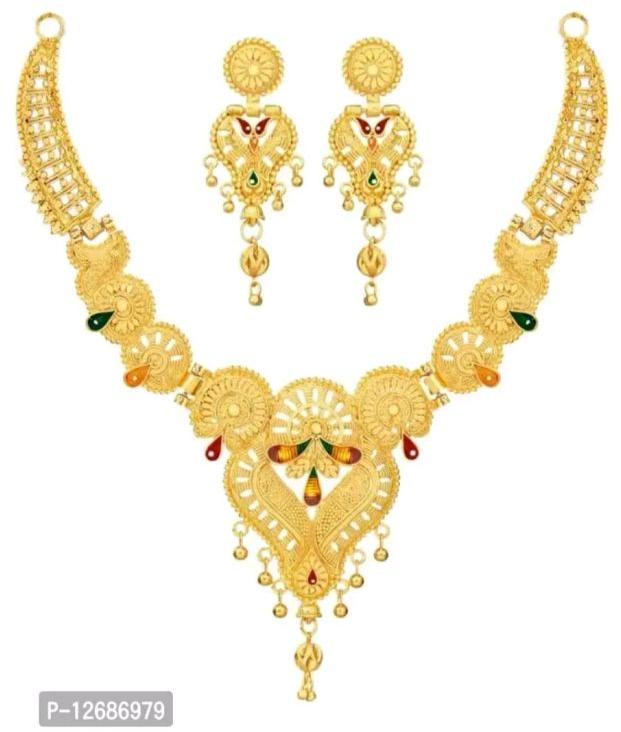 Ladies Graceful New Latest Gold Plated Design Necklace Jewellery And Earrings Set