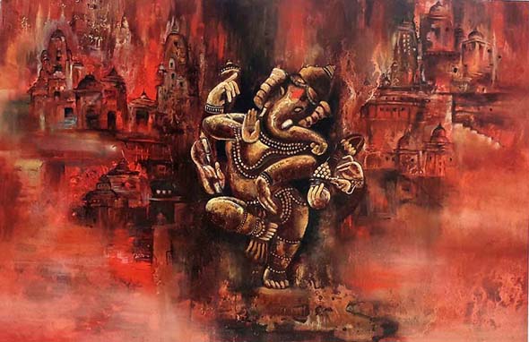 Dancing Ganesha Abstract Painting