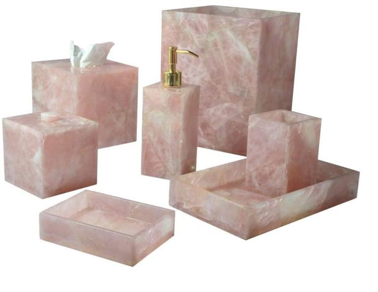 Plain Natural Rose Quartz Stone Bathroom Set