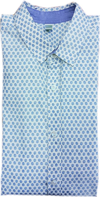 Mens White Printed Cotton Shirt