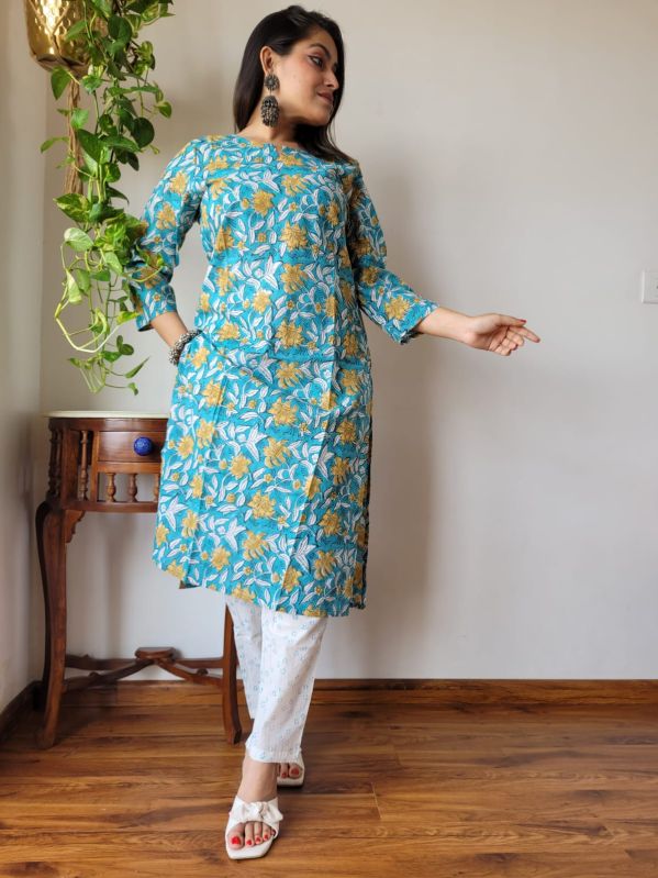 Exclusive Hand Block Printed Stitched Cotton Kurtis With Pant Manufacturer  Supplier from Jaipur India