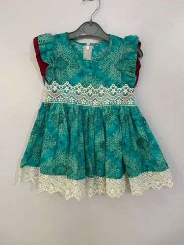 Green Chiffon Girls Kids Frock