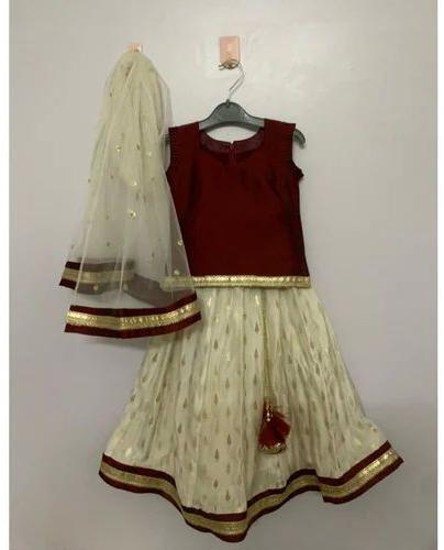 Maroon White Kids Lehenga Choli