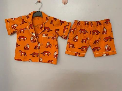 Orange Printed Boys Kids Night Dress
