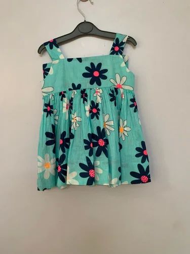 Sky Blue Flower Print Girls Kids Frock