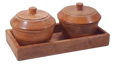 Mango Wood  Bowl Set with Tray Set of 2 Pcs