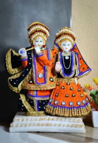 Multicolor Marble Radha Krishna Statue