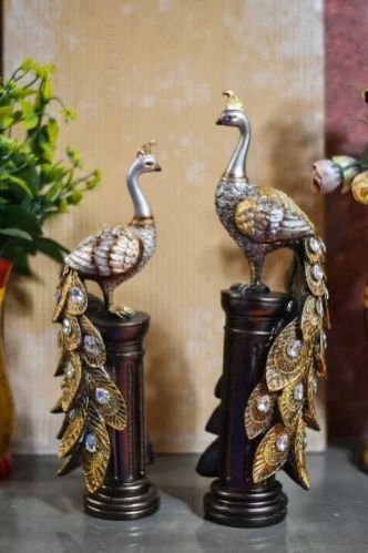 Polyresin Peacock Pair Statue