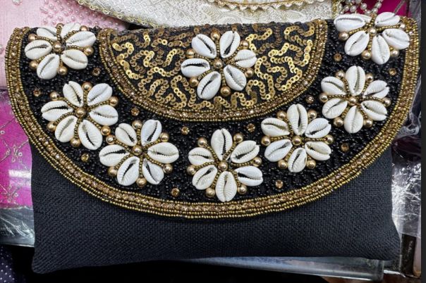 Black with Golden Embroidery Party wear Designer Women Clutch – Stilento