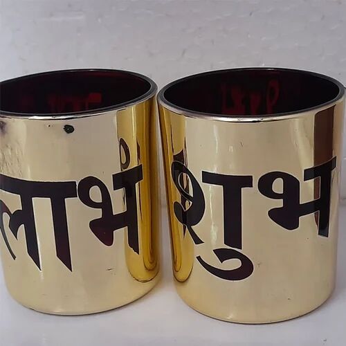 Golden Shubh Labh Print Glass