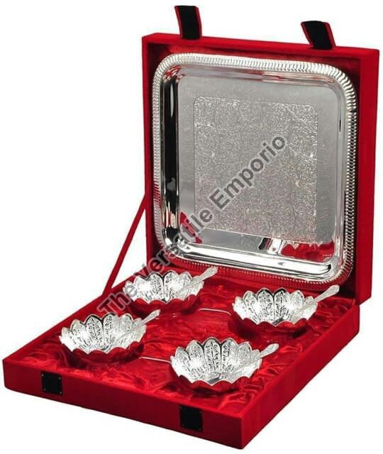 9 Pieces Brass Silver Plated Bowl Set