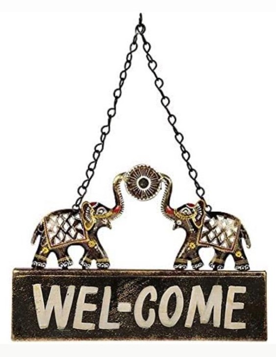 Metal Elephant Welcome Board Wall Art