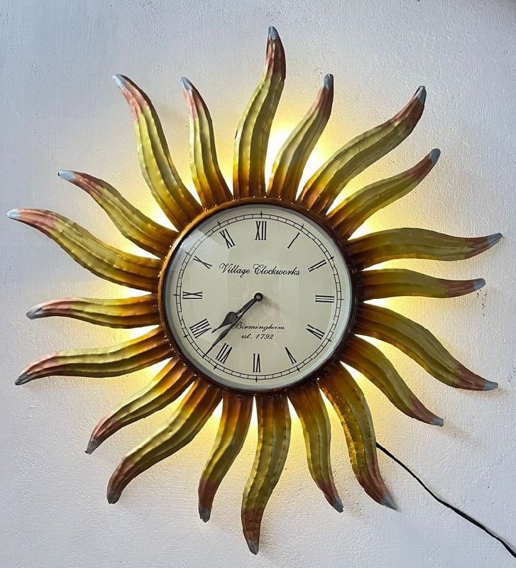 Metal Sun Clock Led Wall Decor Frame