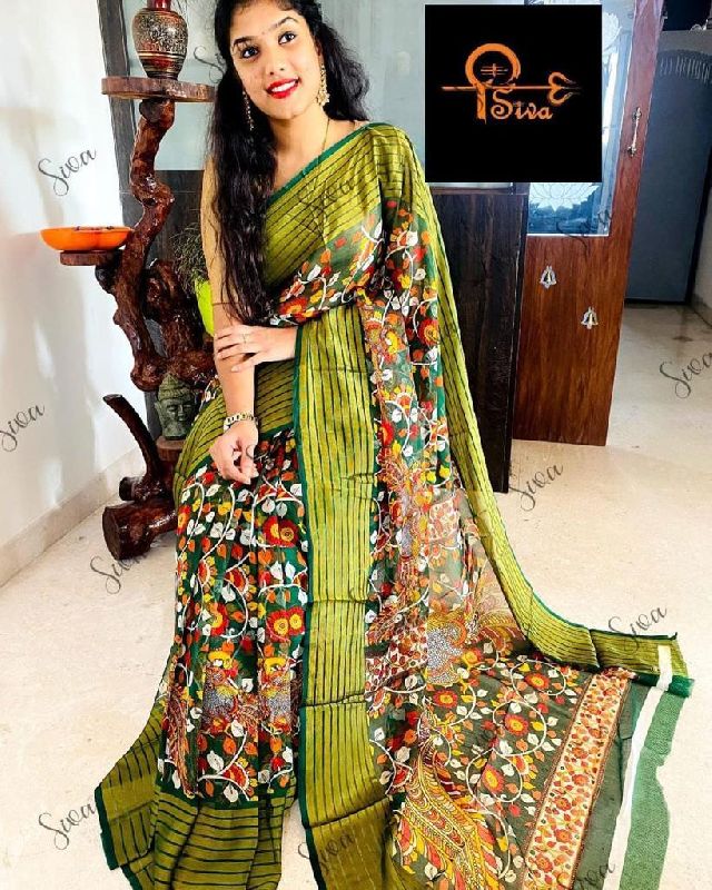 Varlaxmi Multicolor Chiffon Saree with Fancy Lace – ShilpKala Fashions