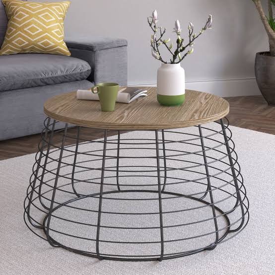 Round metal basket coffee shop table