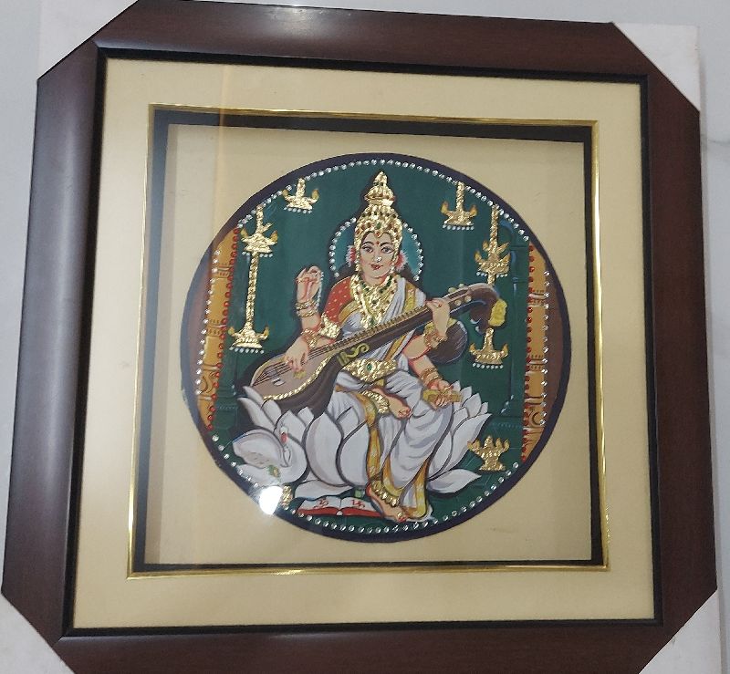 18.5X18.5 Inch Saraswati Mata Tanjore Paintings