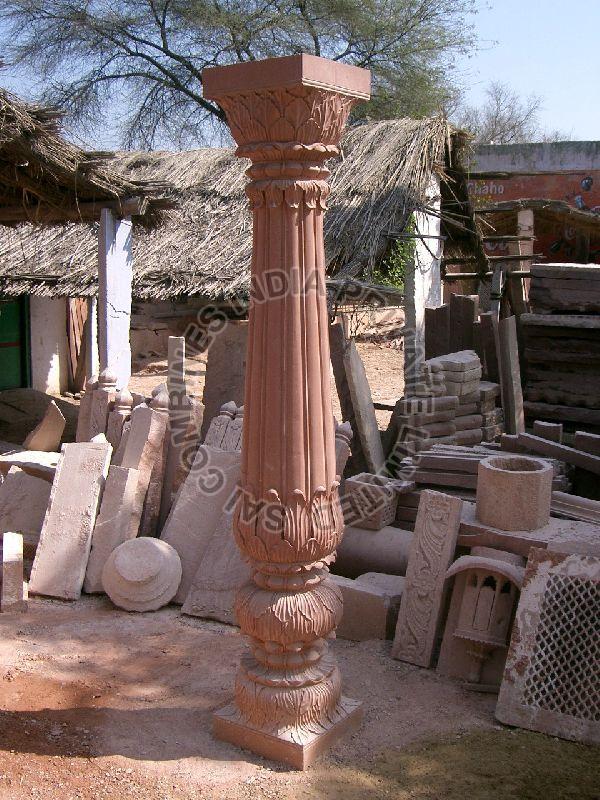 Red Sandstone Carved Pillar