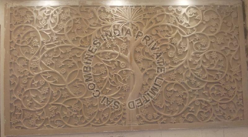 Tree Carved Marble Wall Panel