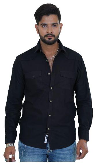 Black Double Pocket Full Sleeves Shirt