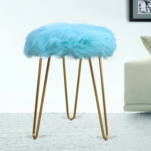 Blue Faux Fur Stool